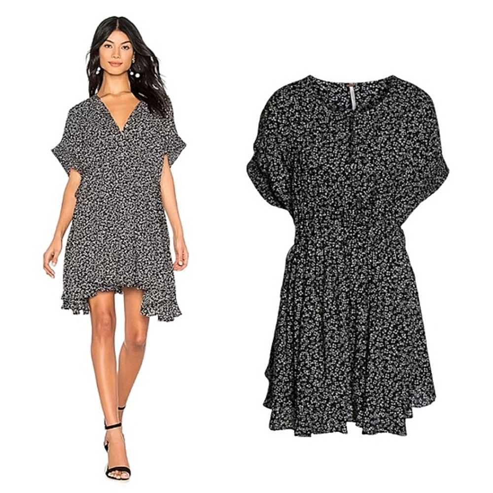FREE PEOPLE 90s Boho Black And White Friends Floral Mini Dress, Size XS